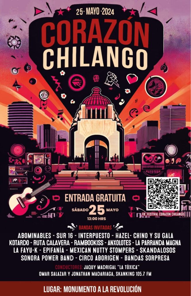 ¡Únete a la celebración del Festival Corazón Chilango el 25 de mayo en el Monumento a la Revolución! Disfruta de más de 16 bandas de rock y ska con entrada gratuita. Un evento lleno de música, inclusión y diversidad cultural. ¡No faltes! 🎸🎶 #CorazónChilango #FestivalGratuito #RockYSka